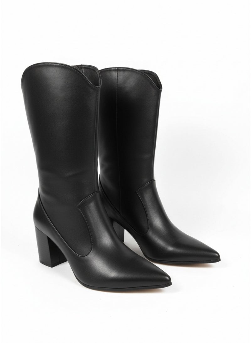 Vbranda Elegant mid-calf boots with a sleek pointed toe and block heel B-52 - Image 1